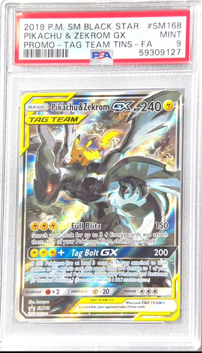 [PSA 9] [殼有輕微花] 2019 POKEMON SM BLACK STAR PROMO #SM168 PIKACHU & ZEKROM GX PROMO-TAG TEAM TINS-FA
