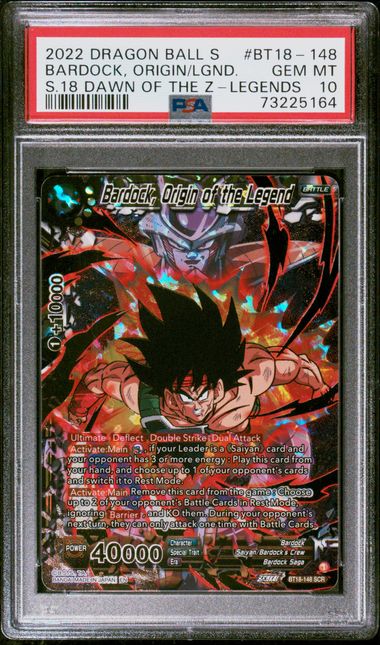 [PSA 10] 2022 DRAGON BALL SUPER CARD GAME SERIES 18 DAWN OF THE Z-LEGENDS #BT18-148 BARDOCK, ORIGIN/LGND SECRET RARE