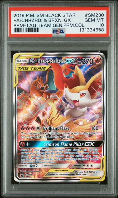 [PSA 10] 2019 POKEMON SM BLACK STAR PROMO #SM230 FA/CHRZRD. & BRXN. GX PRM-TAG TEAM GEN.PRM.COL.