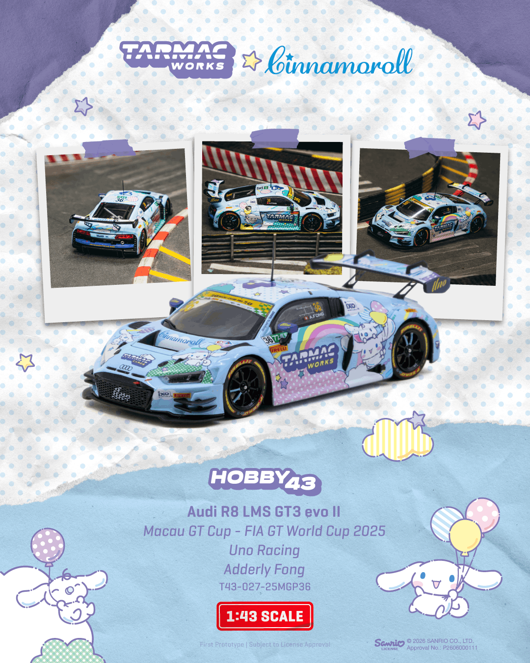 Tarmac Works Audi R8 マカオGT 2025 Adderly Fong シナモロール 1/43